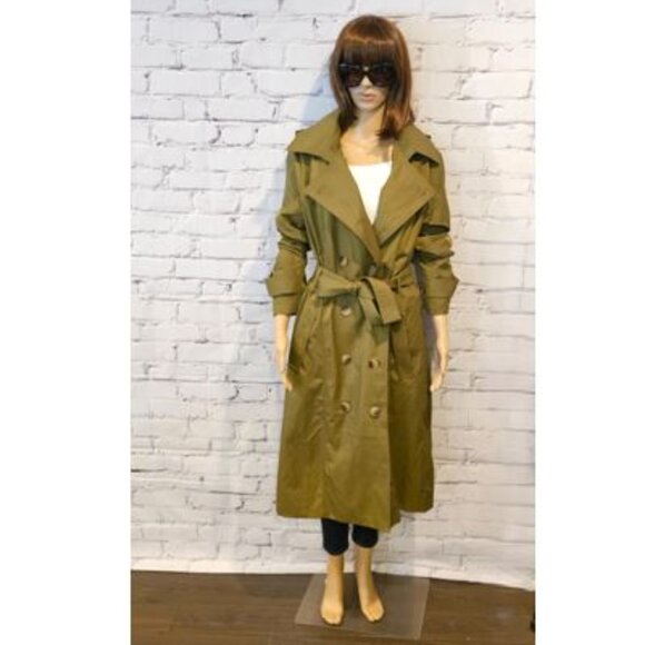 RACHEL ZOE - Olive green maxi hooded trench coat - Picture 3 of 14